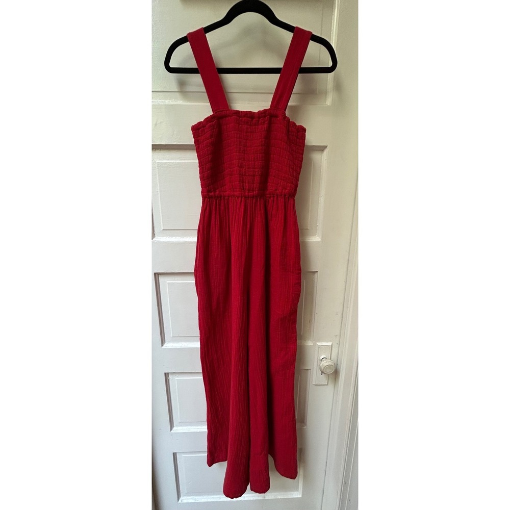 Quince Red Smocked Jumpsuit Wide Legs Size XS - Picture 6 of 8